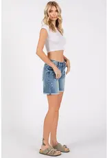 Petra Mid Rise Stretch 7-INCH Midi Shorts w/ Cuffed Hem