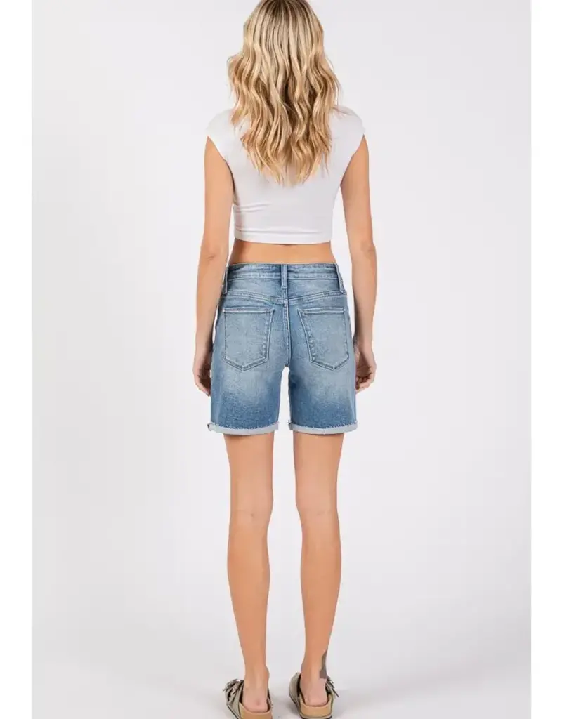 Petra Mid Rise Stretch 7-INCH Midi Shorts w/ Cuffed Hem