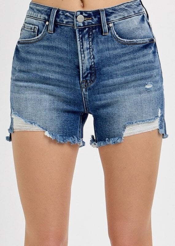 Risen High Rise Side Slit Step Hem Detail Shorts