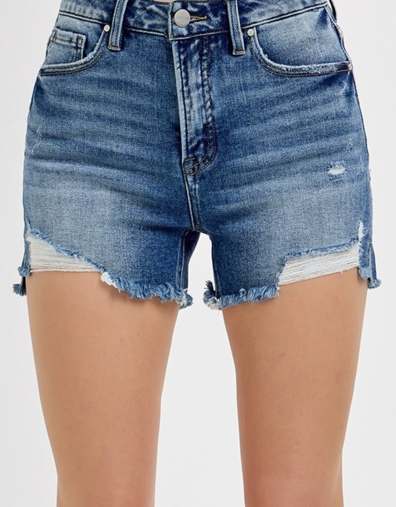 Risen High Rise Side Slit Step Hem Detail Shorts