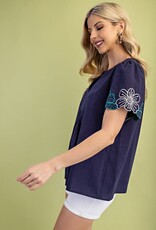 Good Vibes Notched Neck Pleated Top