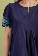 Good Vibes Notched Neck Pleated Top