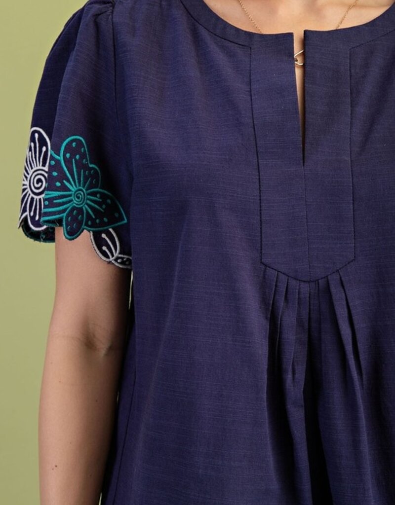 Good Vibes Notched Neck Pleated Top
