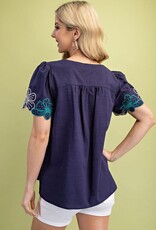 Good Vibes Notched Neck Pleated Top