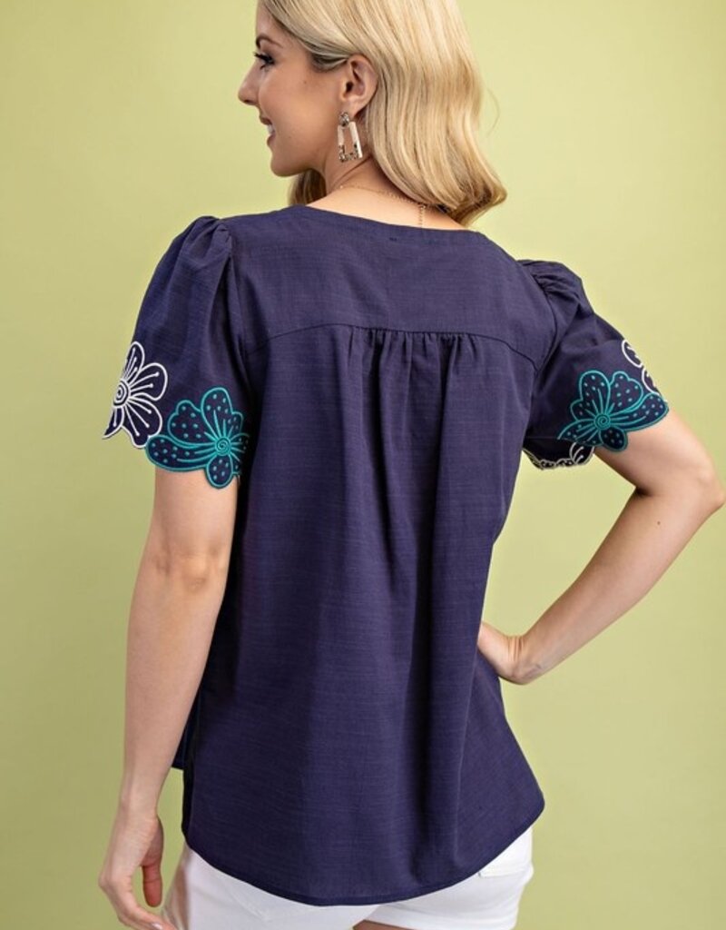Good Vibes Notched Neck Pleated Top