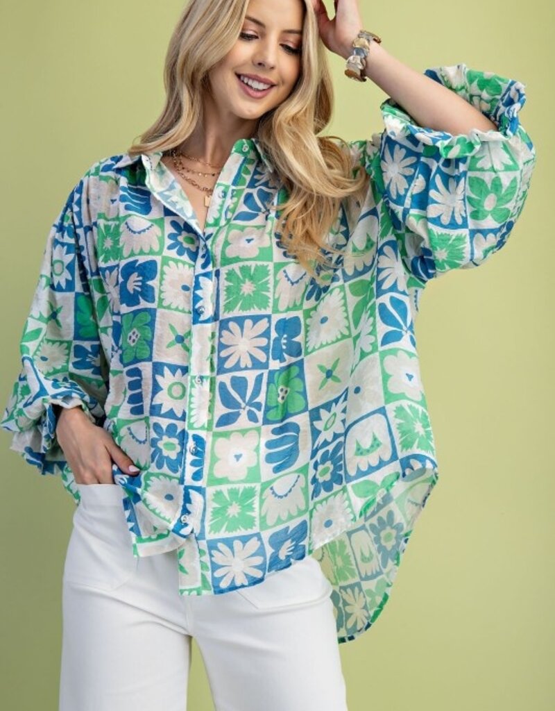 Feeling Retro Floral Check Top