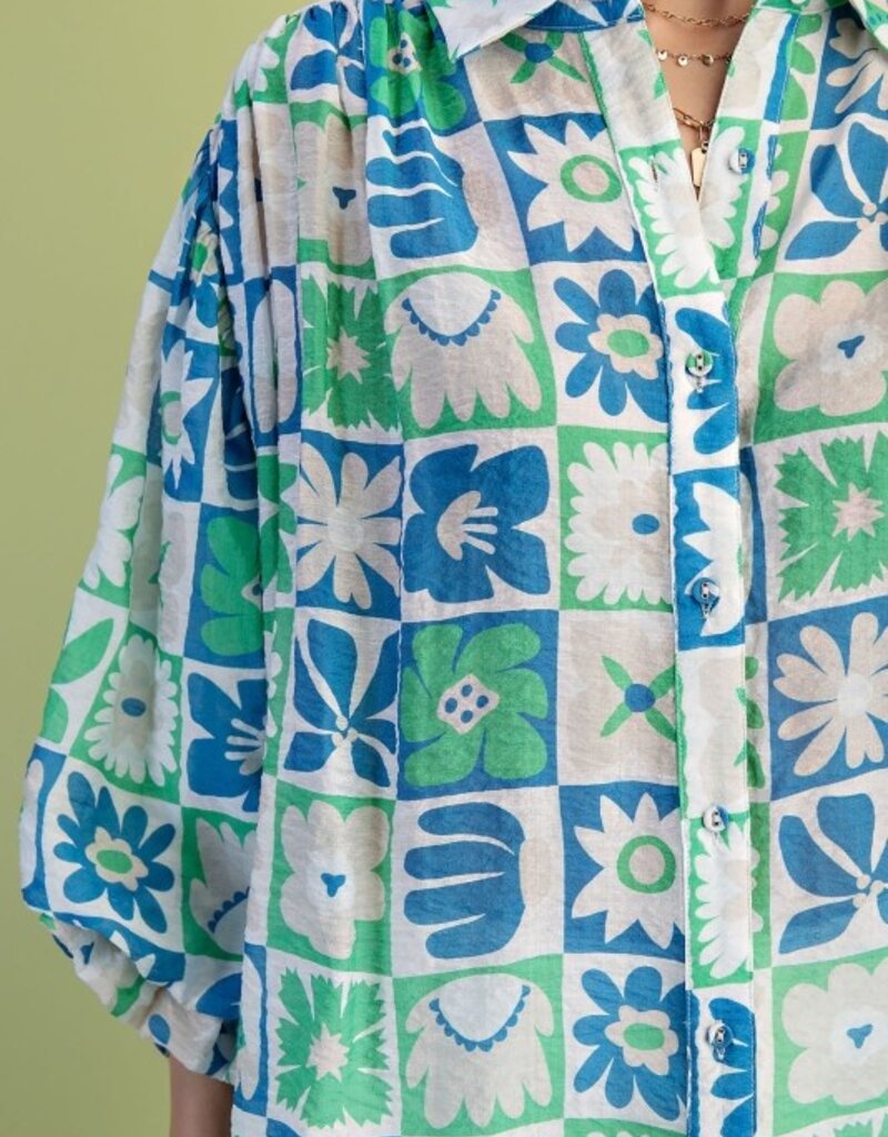 Feeling Retro Floral Check Top