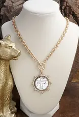 Cross Coin Chain Necklace with Front Toggle Closure – Gold