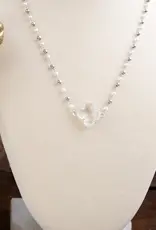 Clover Pendant Necklace with Pearls and Beaded Chain - Silver