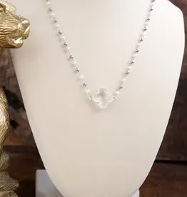 Clover Pendant Necklace with Pearls and Beaded Chain - Silver