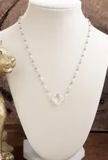 Clover Pendant Necklace with Pearls and Beaded Chain - Silver
