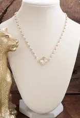 Clover Pendant Necklace with Pearls and Beaded Chain - Gold
