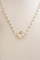 Clover Pendant Necklace with Pearls and Beaded Chain - Gold