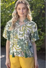 Smocked Neck Lace Detailed Printed Top