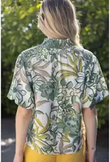 Smocked Neck Lace Detailed Printed Top