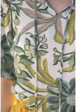 Smocked Neck Lace Detailed Printed Top