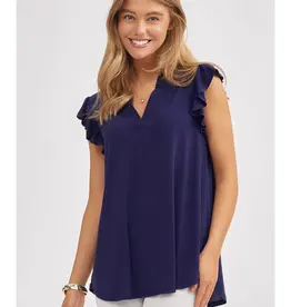 Mandarin Collar Flutter Sleeve Top