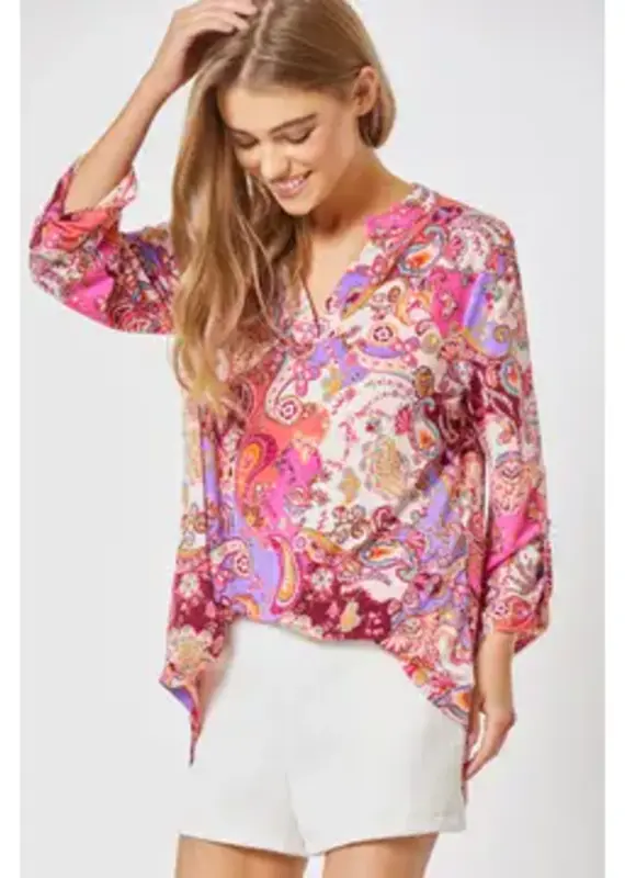 Paisley 3/4 Sleeve Lizzy Wrinkle Free Top