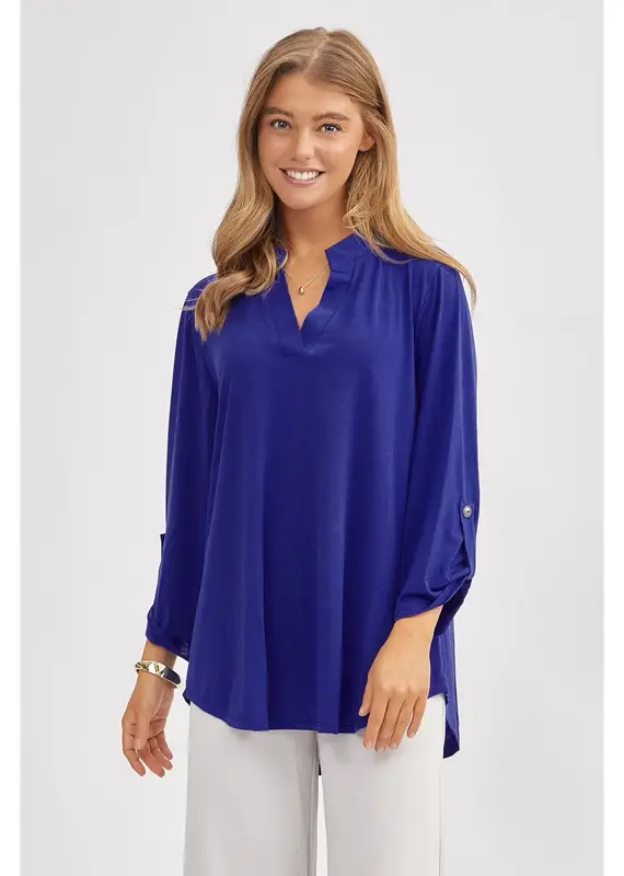 Signature Mandarin Collar 3/4 Sleeve Flowy Top  Available in 3 Colors Royal-Magenta-Emerald