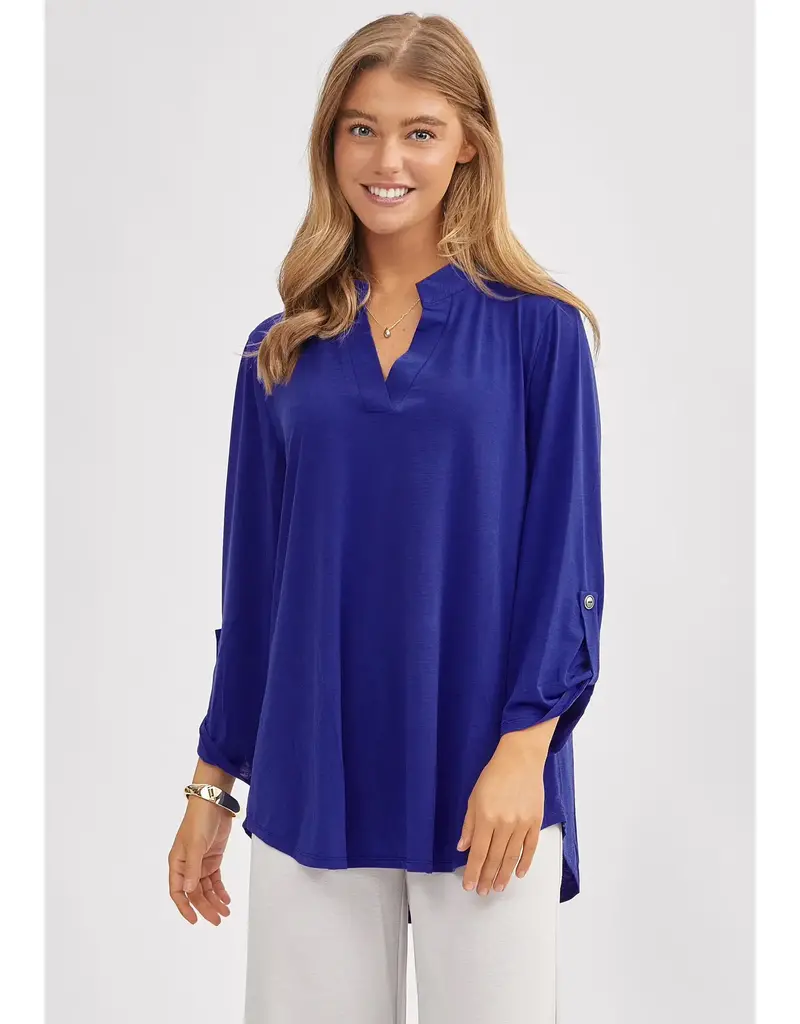 Signature Mandarin Collar 3/4 Sleeve Flowy Top