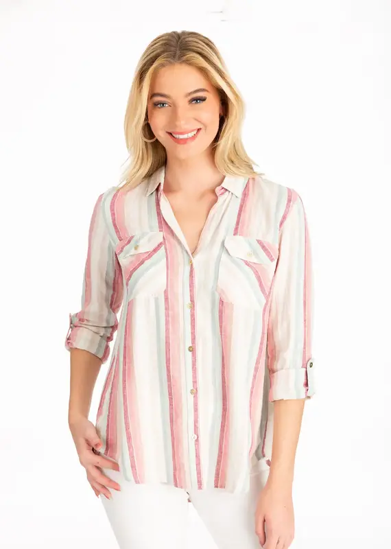 Stripe Lace Up Top