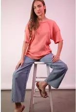 Mineral Washed Oversized Ribbed Knit Casual Top