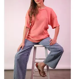 Mineral Washed Oversized Ribbed Knit Casual Top