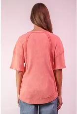 Mineral Washed Oversized Ribbed Knit Casual Top