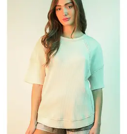 Mineral Washed Oversized Ribbed Knit Casual Top