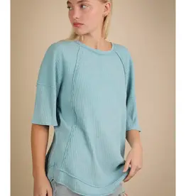 Mineral Washed Oversized Ribbed Knit Casual Top