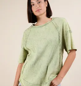 Mineral Washed Oversized Ribbed Knit Casual Top