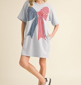 America Flag Bow Graphic Dress - Available in Sky & Ecru