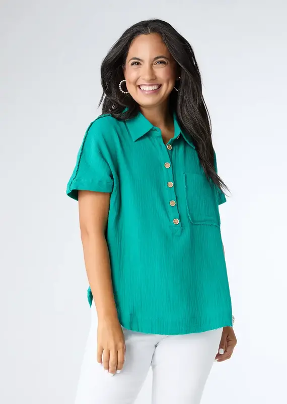 Gina Button Down Gauze Top
