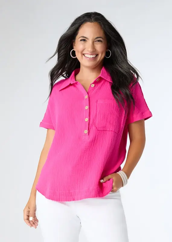 Gina Button Down Gauze Top
