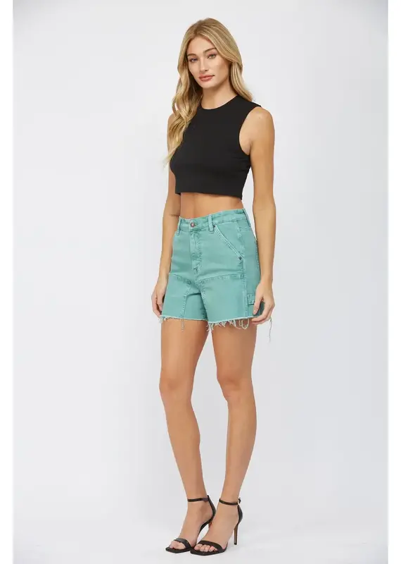 High Rise Cut Out Hem Carpenter Shorts