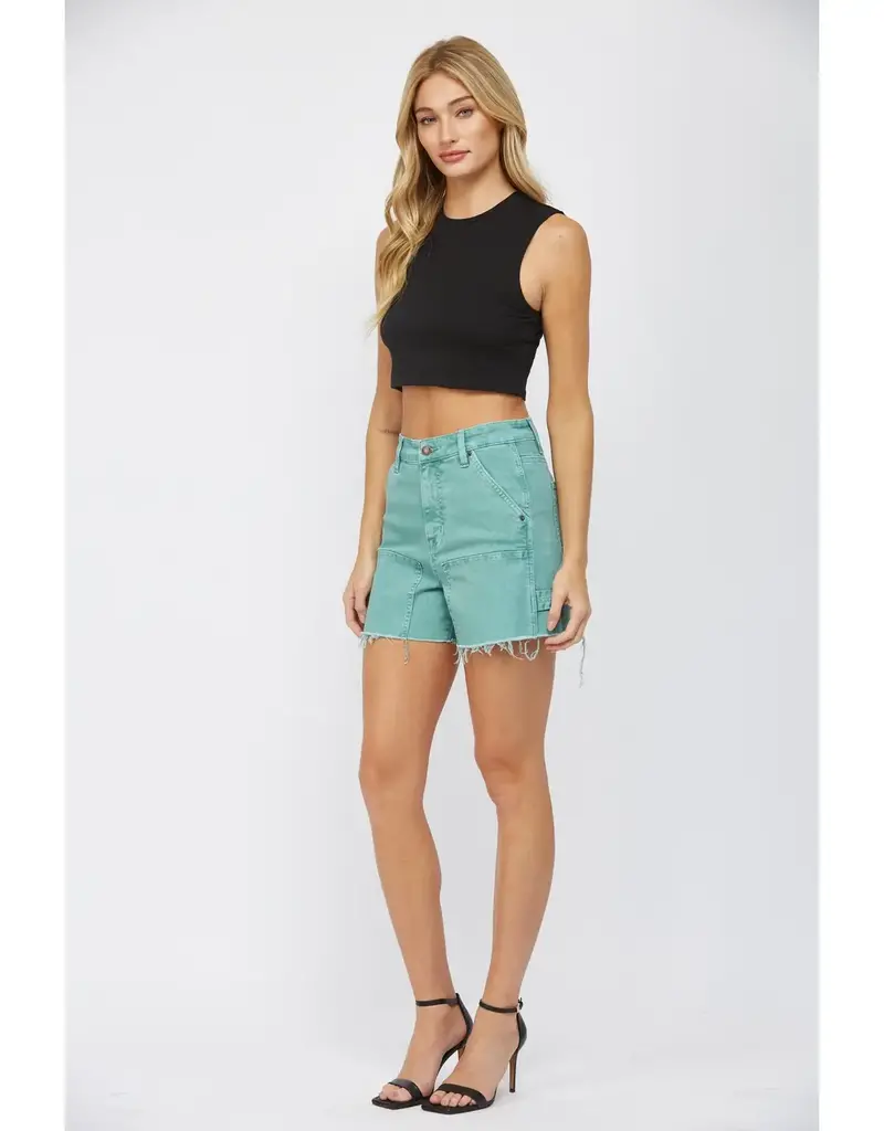 High Rise Cut Out Hem Carpenter Shorts