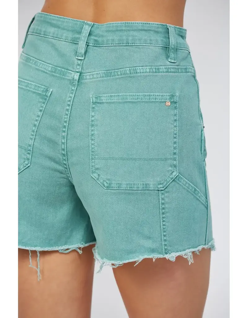 High Rise Cut Out Hem Carpenter Shorts