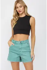 High Rise Cut Out Hem Carpenter Shorts