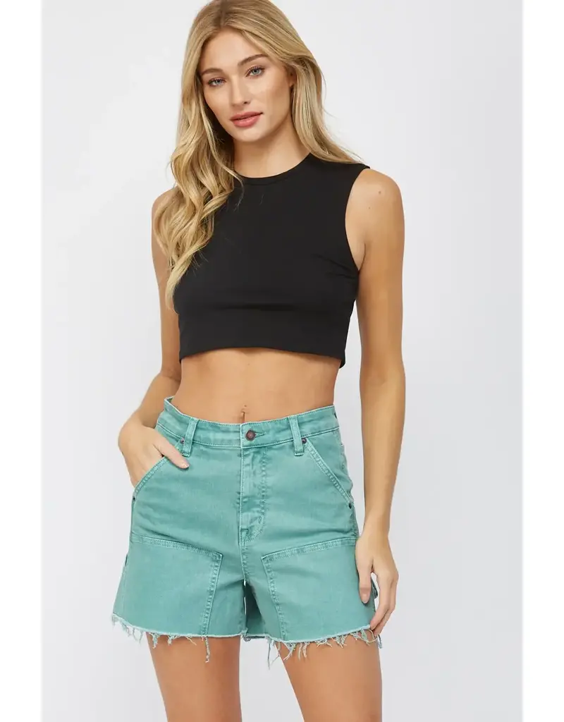 High Rise Cut Out Hem Carpenter Shorts