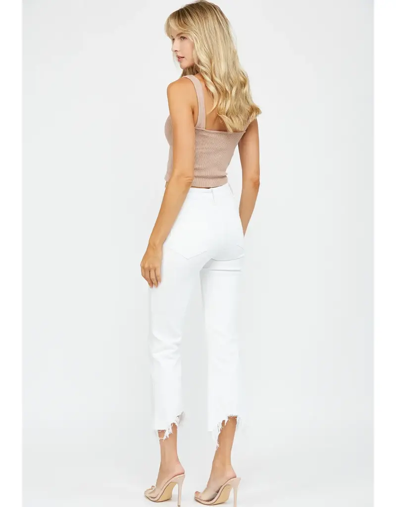 High Rise Crop Flare with Uneven Hem
