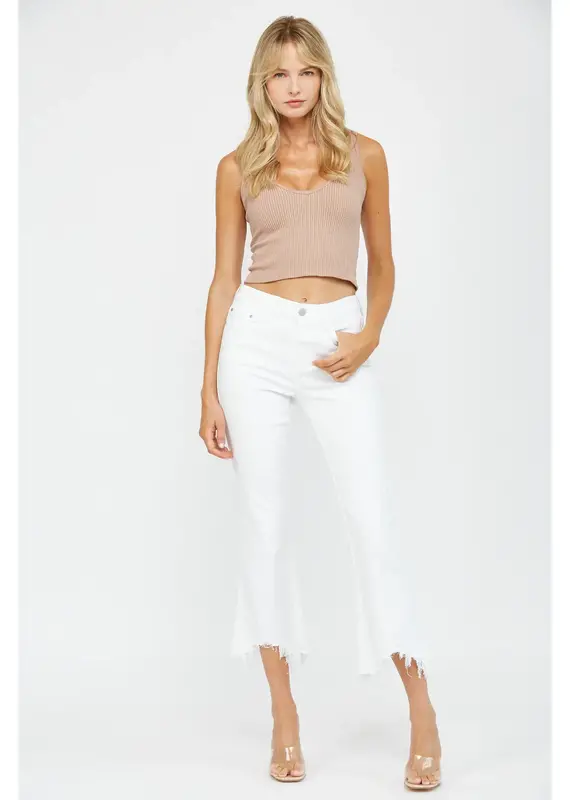 High Rise Crop Flare with Uneven Hem