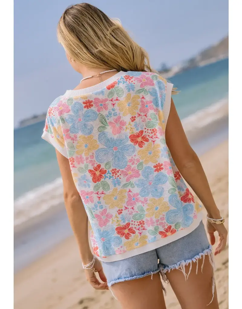 Floral Printed Knitted Jersey Vest