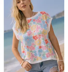 Floral Printed Knitted Jersey Vest