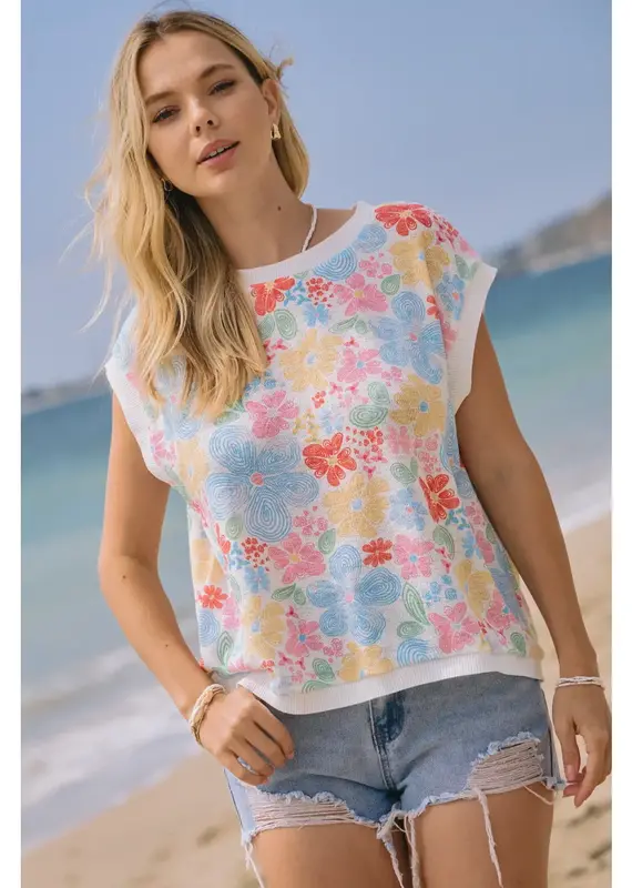 Floral Printed Knitted Jersey Vest