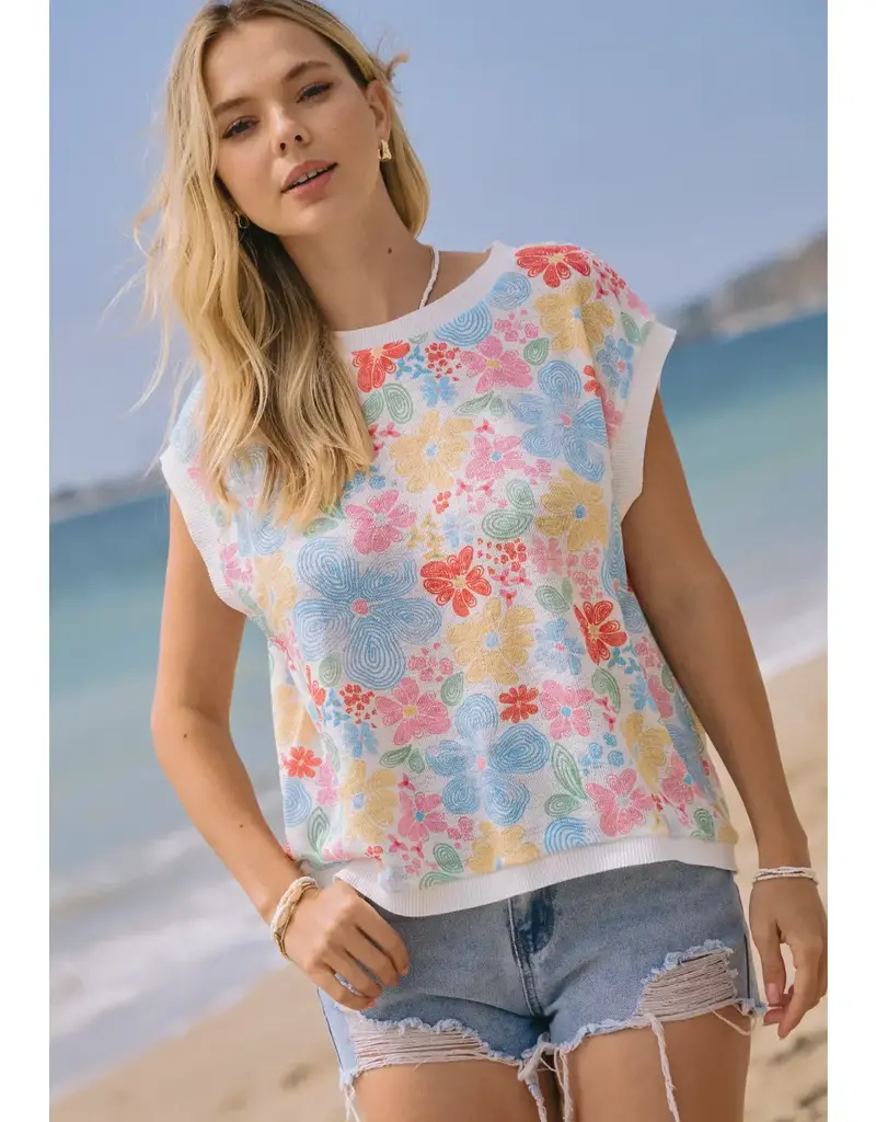 Floral Printed Knitted Jersey Vest