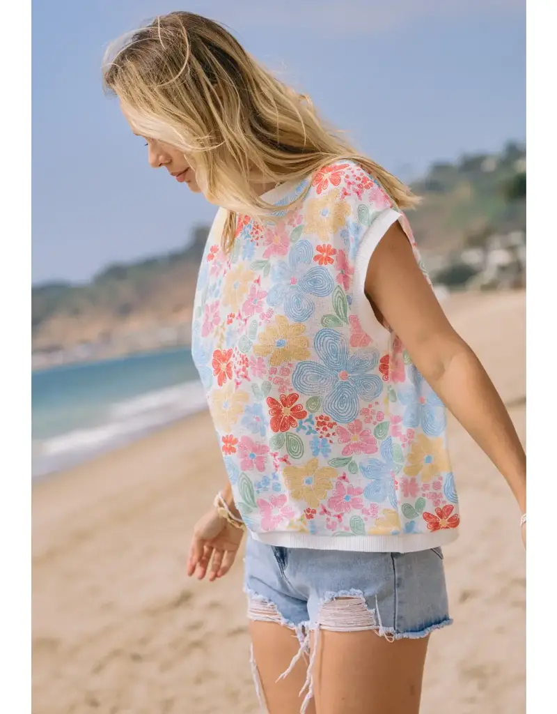 Floral Printed Knitted Jersey Vest