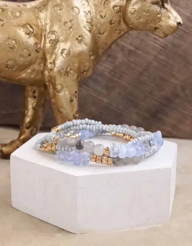 Sunwashed Dainty Beaded Bracelet Set (4pc) - Lt Blue
