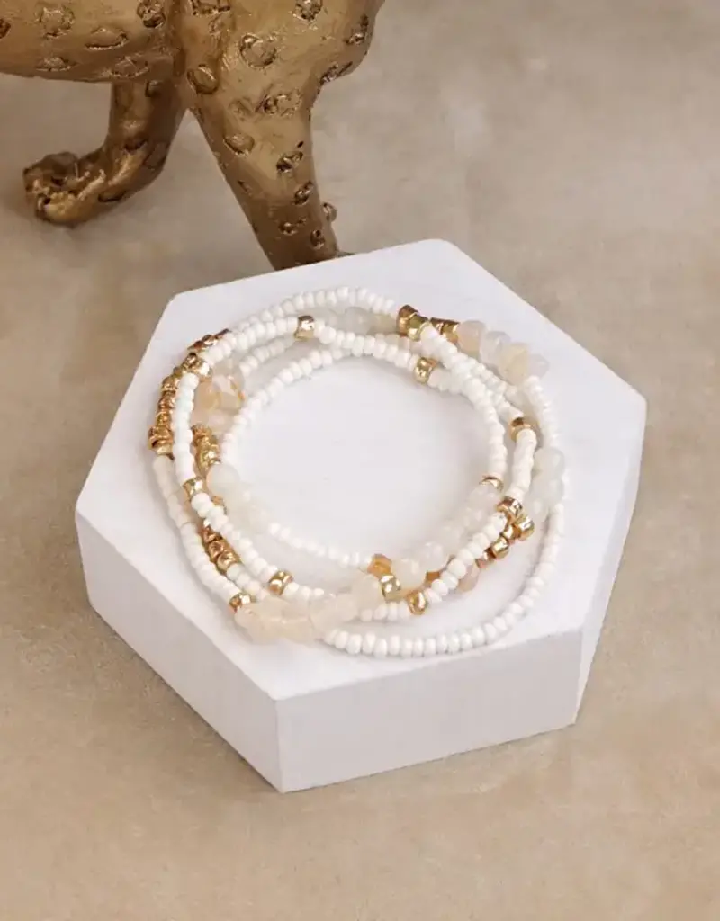 Sunwashed Dainty Beaded Bracelet Set (4pc) - White