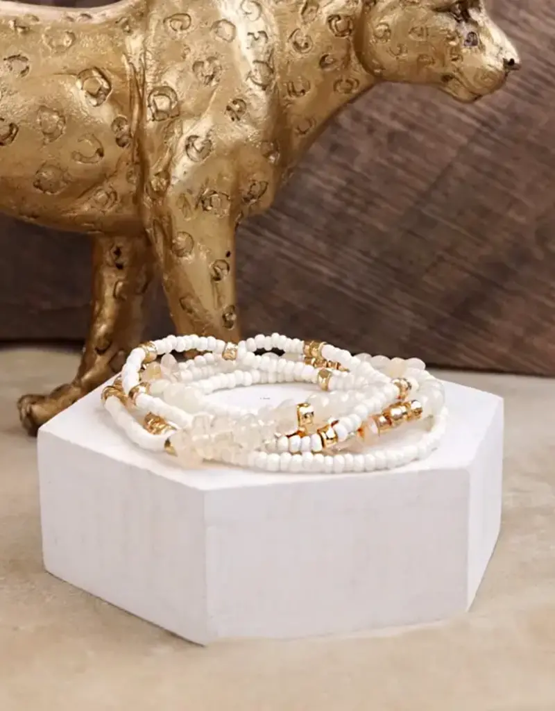 Sunwashed Dainty Beaded Bracelet Set (4pc) - White