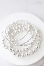 Worn SilverTextured Ball & Beaded Stack Bracelet Set of 5
